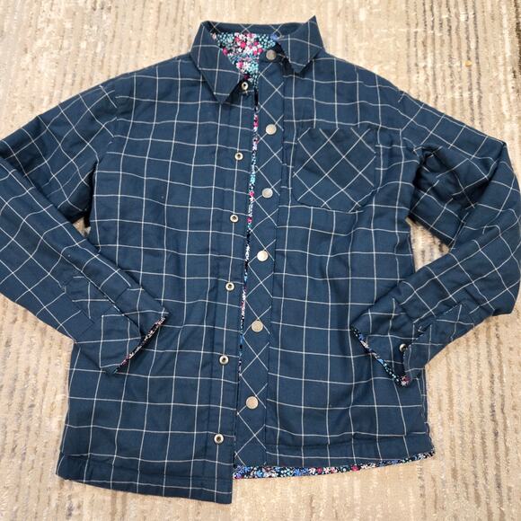 The North Face Reversible Barn Chore Coat Lightweight Floral Blue Windowpane L - Picture 6 of 9